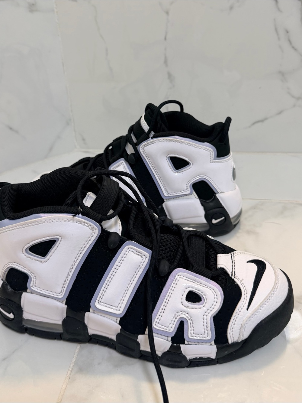 Nike Kids Black and White Air More Uptempo Sneakers